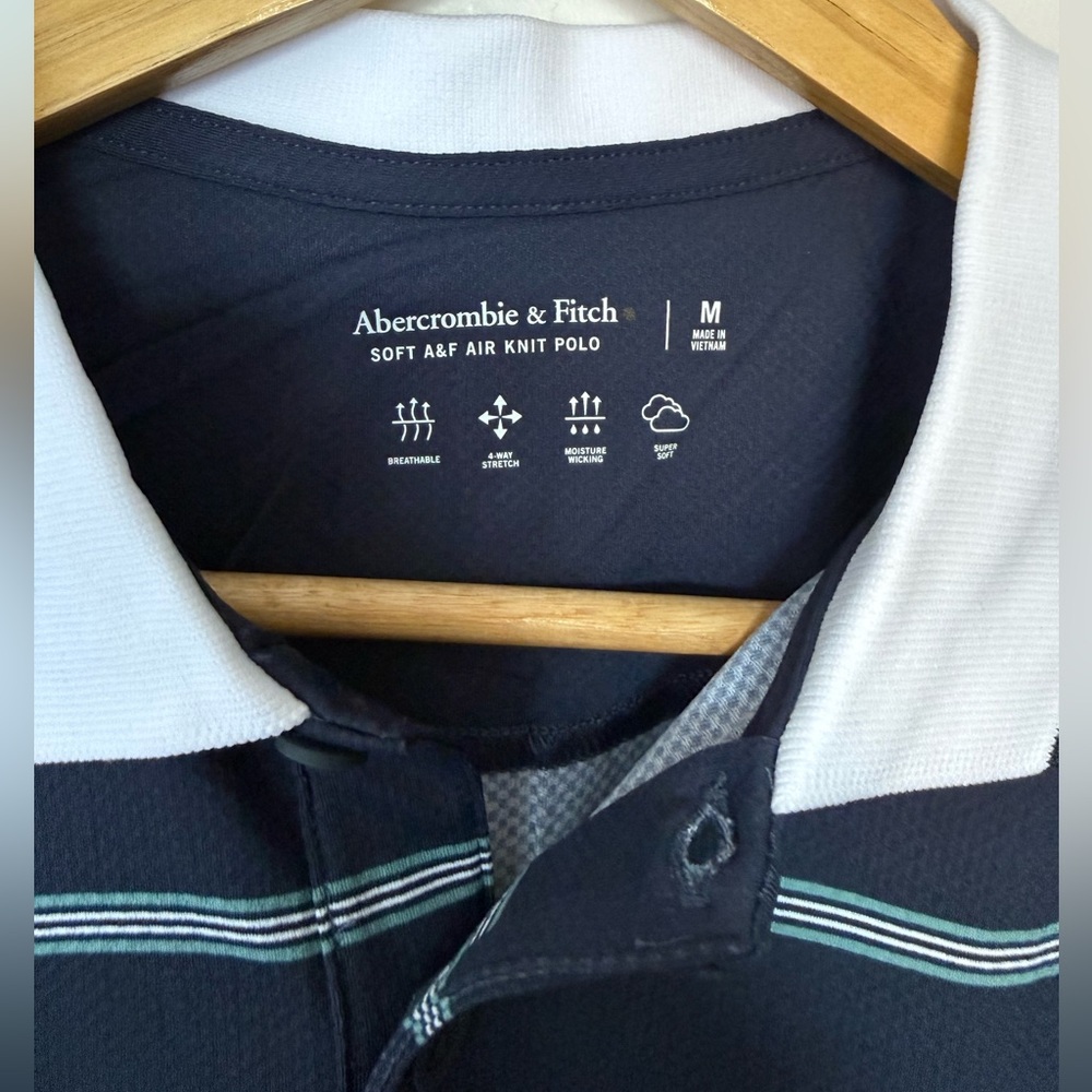 Abercrombie & Fitch Soft A&F Navy Striped Air Knit Polo - Picture 2 of 8